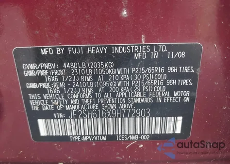 2009 Subaru Forester 2.5X z USA, uszkodzony, nr VIN JF2SH616X9H772903